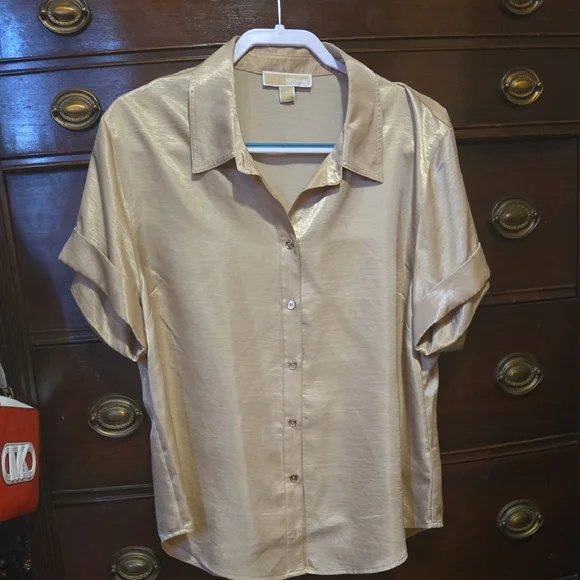 Michael Kors Yellow Short Sleeve Button Down Shirt - Picture 2 of 5